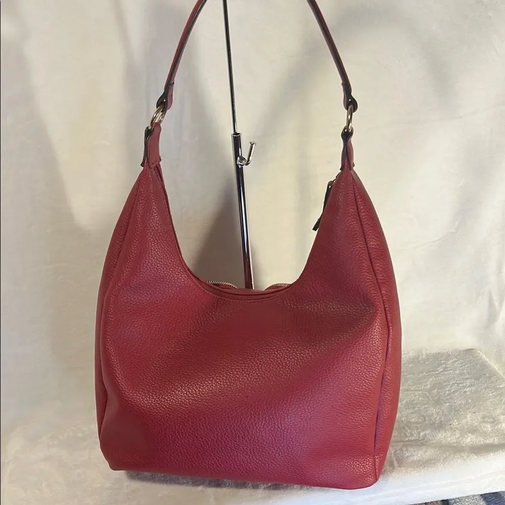 Red Crescent Hobo Bag with Pebbled Faux Leather Finish